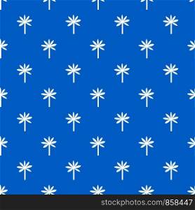 Palm tree pattern repeat seamless in blue color for any design. Vector geometric illustration. Palm tree pattern seamless blue