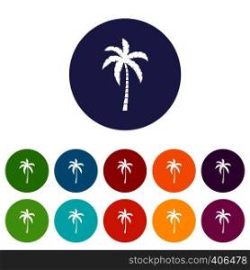 Palm tree set icons in different colors isolated on white background. Palm tree set icons