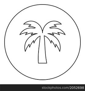 Palm tree silhouette Island concept icon in circle round black color vector illustration image outline contour line thin style simple. Palm tree silhouette Island concept icon in circle round black color vector illustration image outline contour line thin style