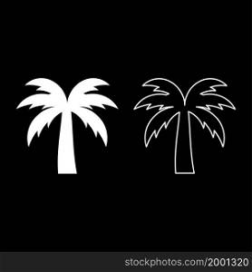 Palm tree silhouette Island concept icon white color vector illustration flat style simple image set. Palm tree silhouette Island concept icon white color vector illustration flat style image set