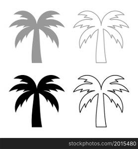 Palm tree silhouette Island concept set icon grey black color vector illustration image simple flat style solid fill outline contour line thin. Palm tree silhouette Island concept set icon grey black color vector illustration image flat style solid fill outline contour line thin