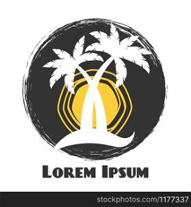 Palm tree silhouettes vector illustration. Vintage grunge summer logo for shop, surf camp, beach bar. Palm tree vintage grunge summer logo