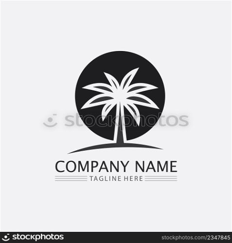 Palm tree summer and tropical design logo template vector illustration