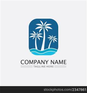 Palm tree summer and tropical design logo template vector illustration