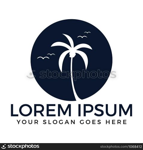 Palm tree travel and tourism logo design. Beach house sign. Summer vacation symbol.