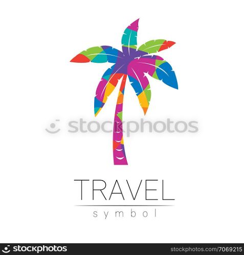 Palm tree vector silhouette isolated on white background. Palma symbol, rainbow modern style of color. Logotype for travel, tourism and trip agency. Identity brand, logo, concept for web. Summer icon. Palm tree vector silhouette isolated on white background. Palma symbol, rainbow modern style of color. Logotype for travel, tourism and trip agency. Identity, brand, logo, concept for web. Summer icon