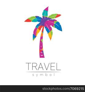 Palm tree vector silhouette isolated on white background. Palma symbol, rainbow modern style of color. Logotype for travel, tourism and trip agency. Identity brand, logo, concept for web. Summer icon. Palm tree vector silhouette isolated on white background. Palma symbol, rainbow modern style of color. Logotype for travel, tourism and trip agency. Identity, brand, logo, concept for web. Summer icon