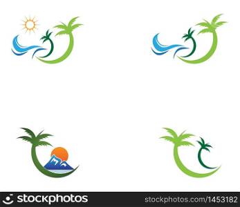 Palm tree wave beach holidays logo template