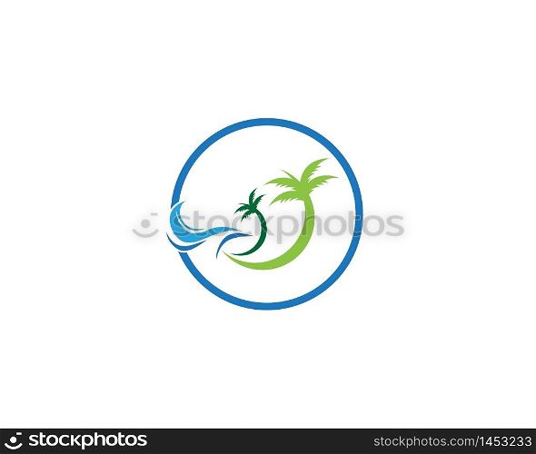 Palm tree wave beach holidays logo template