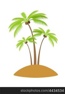 Palm Tree with Coconut. Island with palm tree silhouettes with coconut. Vector illustration isolated on white background