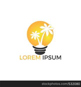 Palm trees and bulb vector logo design.Island and beach logo design. Innovative Summer holidays and travel logo concept.