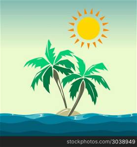 Palm trees and sun design elements. Palm trees and sun design elements. Summer island in sea, vector illustration