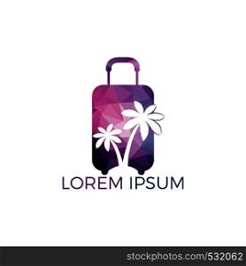 Palm trees and travel bag vector logo design.Island and beach logo design. Summer holidays and travel logo concept.
