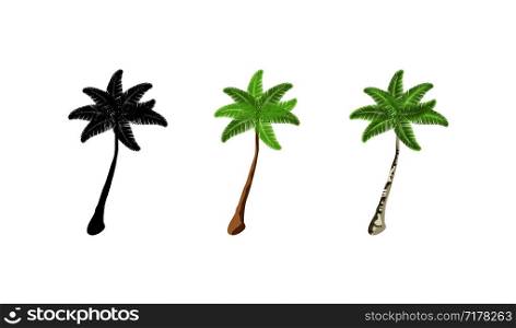 Palm trees collection. Palm trees. Three Palm trees in three style. Palms isolated on white. Web flat and realistic designs. Eps10. Palm trees collection. Palm trees. Three Palm trees in three style. Palms isolated on white. Web flat and realistic designs