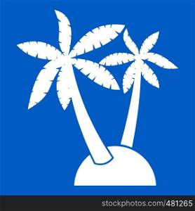 Palm trees icon white isolated on blue background vector illustration. Palm trees icon white