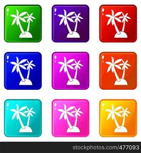 Palm trees icons of 9 color set isolated vector illustration. Palm trees set 9