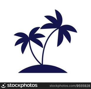 Palm trees on island flat line color isolated vector object. Beach. Small isle. Editable clip art image on white background. Simple outline cartoon spot illustration for web design. Palm trees on island flat line color isolated vector object