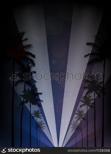 Palm trees silhouettes reflection in the water against night sky