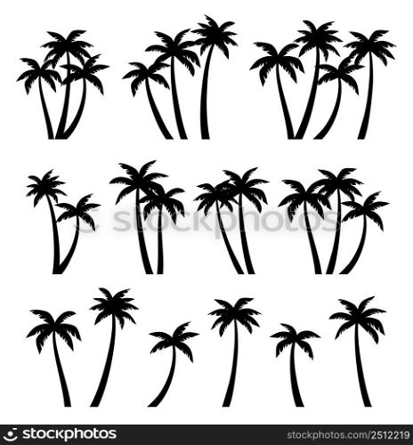 Palm trees silhouettes set. Palm trees isolated on white background.