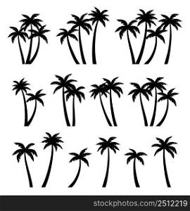 Palm trees silhouettes set. Palm trees isolated on white background.