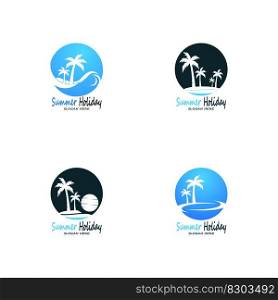 Palm Trees Summer Holidays Logo Design Vector Template Illustration