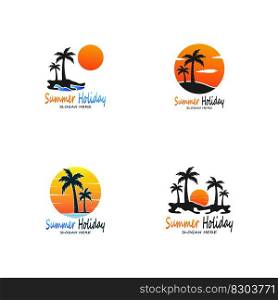 Palm Trees Summer Holidays Logo Design Vector Template Illustration