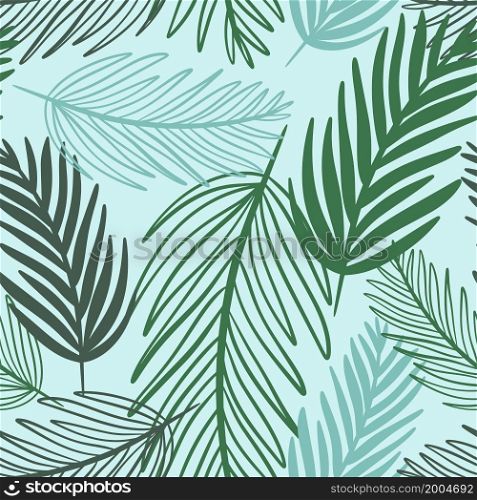 Palm tropical pattern, vector illustration. Green palm leaves seamless background. Deciduous exotic modern template for wallpaper, fabric, packaging.. Palm tropical pattern, vector illustration.