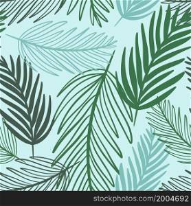 Palm tropical pattern, vector illustration. Green palm leaves seamless background. Deciduous exotic modern template for wallpaper, fabric, packaging.. Palm tropical pattern, vector illustration.