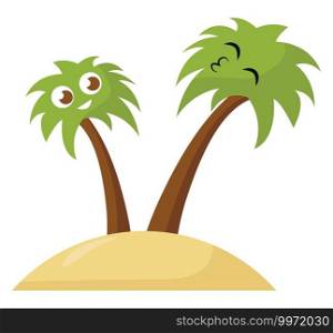 Palms in island, illustration, vector on white background