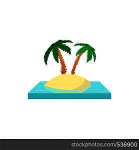 Palms on the island icon in cartoon style on a white background. Palms on the island icon, cartoon style