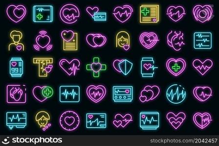 Palpitating icons set outline vector. Aid abdomen attack. Breath disorder. Palpitating icons set vector neon