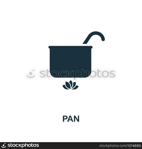 Pan creative icon. Simple element illustration. Pan concept symbol design from meal collection. Can be used for mobile and web design, apps, software, print.. Pan icon. Monochrome style icon design from meal icon collection. UI. Illustration of pan icon. Pictogram isolated on white. Ready to use in web design, apps, software, print.