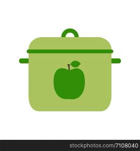 Pan. Flat style dishes. Green apple. Metal or plastic sample. Color illustration. Vector icon