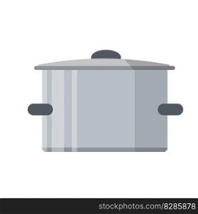 Pan. Grey steel cookware. Kitchen element and soup preparation. Flat vector illustration. Big utensil with lid for boiling broth