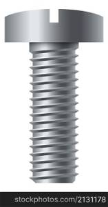 Pan head bolt. Slotted silver metal fastener isolated on white background. Pan head bolt. Slotted silver metal fastener