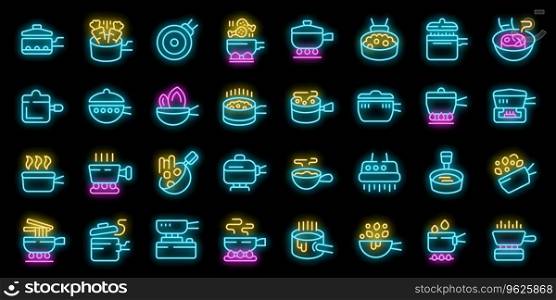Pan icons set outline vector. Pot saucepan. Cooking home neon color on black. Pan icons set vector neon