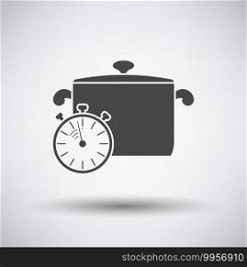 Pan With Stopwatch Icon. Dark Gray on Gray Background With Round Shadow. Vector Illustration.