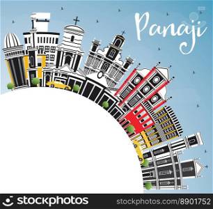 Panaji India City Skyline with Color Buildings, Blue Sky and Copy Space. Vector Illustration. Business Travel and Tourism Concept with Historic Architecture. Panaji Cityscape with Landmarks.