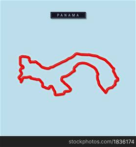 Panama bold outline map. Glossy red border with soft shadow. Country name plate. Vector illustration.. Panama bold outline map. Vector illustration