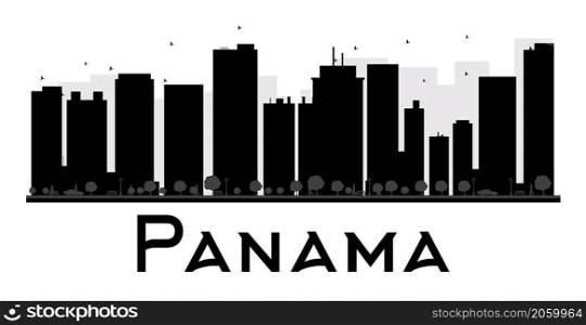 Panama City skyline black and white silhouette. Vector illustration. Simple flat concept for tourism presentation, banner, placard or web site. Business travel concept. Cityscape with landmarks
