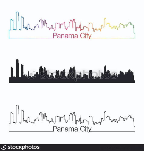 Panama City skyline linear style with rainbow in editable vector file