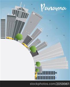 Panama City skyline with grey skyscrapers, blue sky and copy space. Vector Illustration. Business travel and tourism concept with place for text. Image for presentation, banner, placard and web site.
