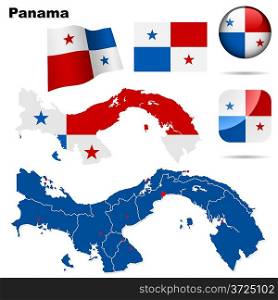 Panama vector set. Detailed country shape with region borders, flags and icons isolated on white background.