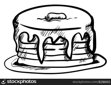 Pancake drawing, illustration, vector on white background.