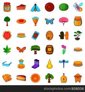 Pancake icons set. Cartoon style of 36 pancake vector icons for web isolated on white background. Pancake icons set, cartoon style