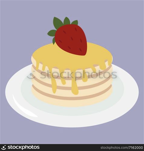 Pancake with strawberry, illustration, vector on white background.