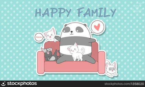 Panda and 4 cats in cartoon style.