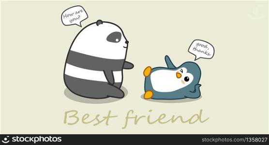 Panda and penguin are talking.