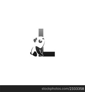 Panda animal illustration looking at the letter L icon template