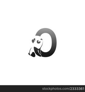 Panda animal illustration looking at the letter O icon template